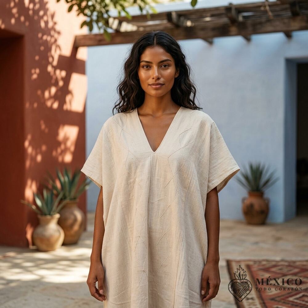 Hand woven neutral gauze HUIPIL – Mexican Folklore Wear one size fits all